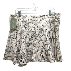 H & M Linen Blend Black White Tropical Leaf Print Mini Skirt Size 14 Hawaiian